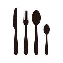 Cutlery black icon. Spoon, fork, knife silhouette set. Flat vector illustration.