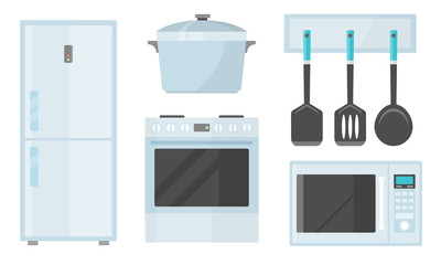 Different kitchen appliences and utensil for cooking vector illustration