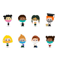 Pupils with virus protection masks set