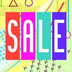 SALE banner for social media. Modern abstract creative and artistic colors background concept. Design pattern illustration in retro style. Bright and colorful template with geometric symbol elements. 