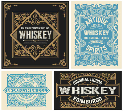 Set of 4 vintage liquor labels. Vector layered