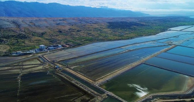 Aerial panorama of the historical saltern on island Pag in Croatia