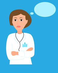 Woman doctor thinking about a problem. Vector health service illustration