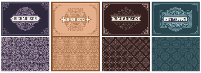 Set of 4 vintage Cards with baroque patterns - obrazy, fototapety, plakaty