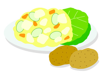 ポテトサラダとジャガイモのシンプルイラスト