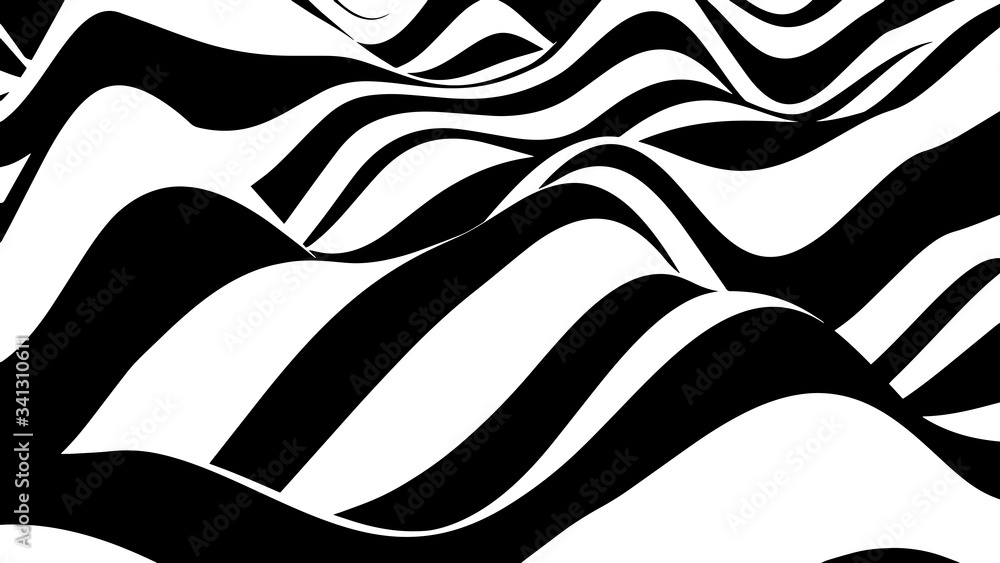 Poster abstract wave of white and black curved lines. hallucination. optical illusion. twisted illustration