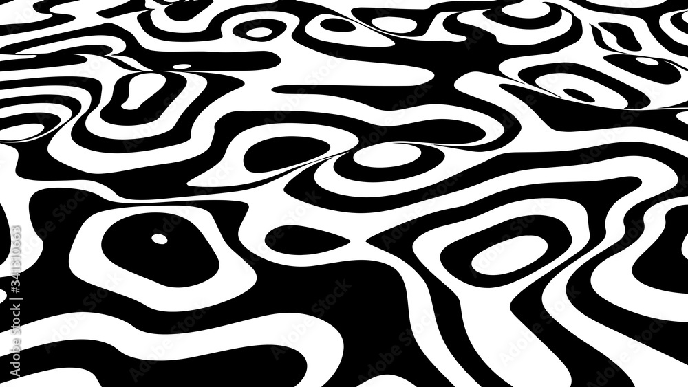 Poster abstract wave of white and black curved lines. hallucination. optical illusion. twisted illustration