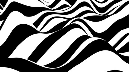 Abstract wave of white and black curved lines. Hallucination. Optical illusion. Twisted illustration. Futuristic background of lines. Dynamic wave. Vector.