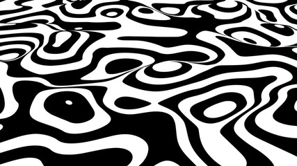 Abstract wave of white and black curved lines. Hallucination. Optical illusion. Twisted illustration. Futuristic background of lines. Dynamic wave. Vector.