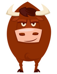 Standing angry bull. Farm animal in cartoon style.