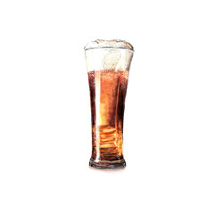 Watercolor illustration of a glass of beer on a white background