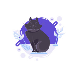 Cartoon black Bombay cat standing on the blue platform. He is pleased and the happiest pet on this planet. Completed and isolated vector illustration.