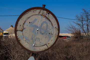 Rusted old traffic sign