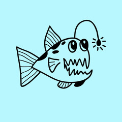 
vector angler  fish doodle line icon