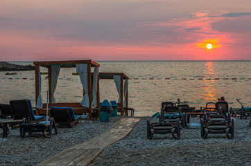 sunset on the empty beach, Adriatic sea , Montenrgro
