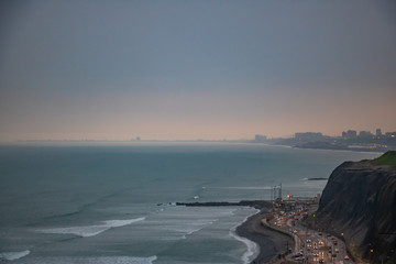 Lima malecon miraflores park at evening, Peru