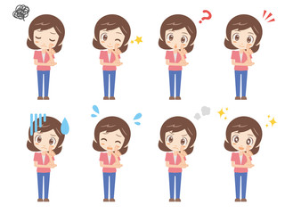 人物セット＿顔に手を当てる＿女性＿ピンク