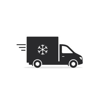 Refrigerator truck icon, Fridge delivery truck symbol. Vector isolated illustration