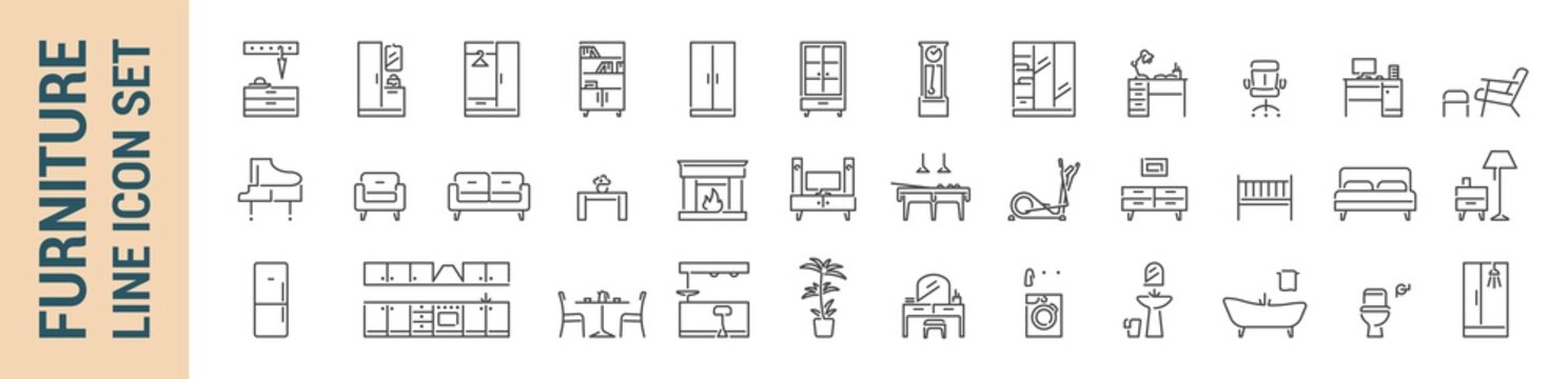 Furniture Vector Isolated Line Icon Set