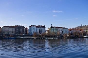 Obraz premium Traditional bohemian buildings along the Vltava river (Prague, Czech Republic, Europe)