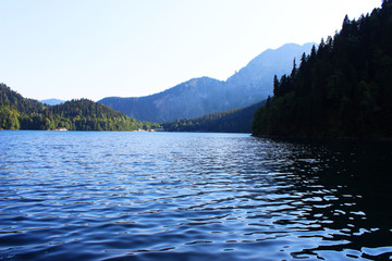 Forest lake surface in the Caucasus mountains
