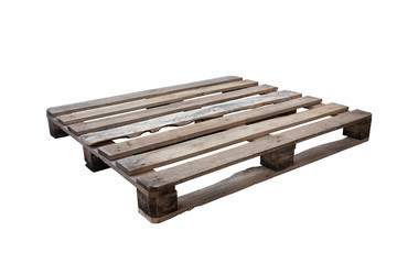 Moscow, Russia - 01/27/2020:
Wooden pallets, pallets, transport container for movement by means of the loader