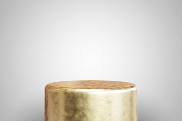 Empty gold podium on white background. Best for product presentation. 3d rendered round pedestal.