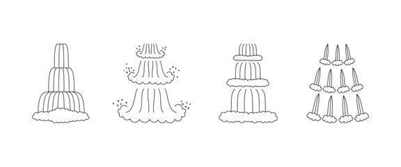 Waterfall cascade set. Outline icons isolated on white background. Vector illustration.