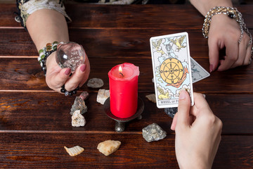 Bangkok,Thailand,March.15.20.The Gypsy lays out Tarot cards and guesses for the future. Christmas...
