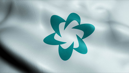 3D Waving Japan City Flag of Tsushima Closeup View