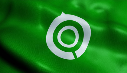 3D Waving Japan City Flag of Hyuga Closeup View