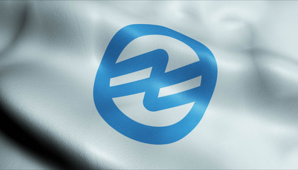 3D Waving Japan City Flag of Hita Closeup View