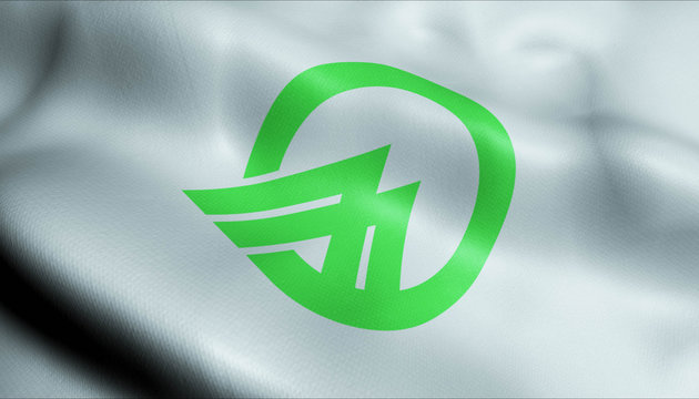 3D Waving Japan City Flag of Gojo Closeup View