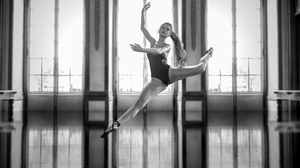 Fototapeta na wymiar 3D Ballerina in light classic pointe shoes and bodysuit.