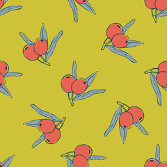 vector abstract seamless pattern. Sea buckthorn theme