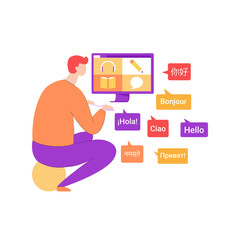 Languages study, learn online, distance education illustration