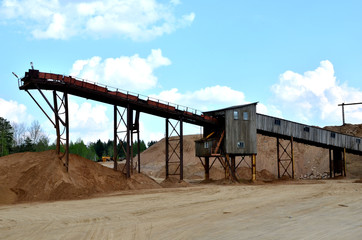 Sand making plant in mining quarry. Crushing factory with production line for crushing, grinding...