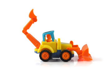 Tractor. Excavator. Digger Children's toy isolated in white