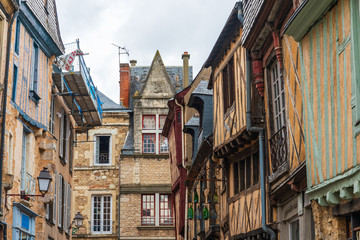 LE MANS, FRANCE - April 28, 2018: Antique building view in Old Town Le Mans, France - obrazy, fototapety, plakaty
