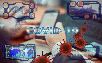The doctor of medicine examines and tests the tests for coronavirus or Covid-19 with a virtual screen in the laboratory. Diagnostic verification of coronavirus test results.