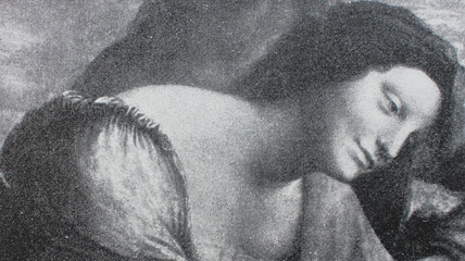 Detail from St. Anne and God's mother with a baby by Leonardo da Vinci in the vintage book Leonardo...