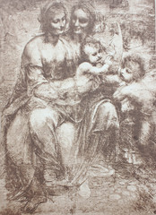 Fototapeta na wymiar St. Anne and God's mother with a baby by Leonardo da Vinci in the vintage book Leonardo da Vinci by A.L. Volynskiy, St. Petersburg, 1899