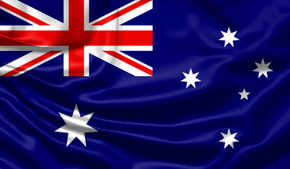 Fototapeta premium Realistic flag.Australia flag blowing in the wind. Background silk texture. 3d illustration.