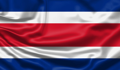 Realistic flag. Costa Rica flag blowing in the wind. Background silk texture. 3d illustration.