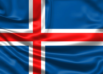 Naklejka premium Realistic flag. Iceland flag blowing in the wind. Background silk texture. 3d illustration.