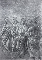 Fototapeta na wymiar Six apostles by Pietro Perugino in the vintage book Leonardo da Vinci by A.L. Volynskiy, St. Petersburg, 1899