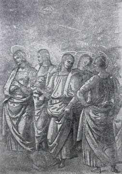 Six apostles by Pietro Perugino in the vintage book Leonardo da Vinci by A.L. Volynskiy, St. Petersburg, 1899