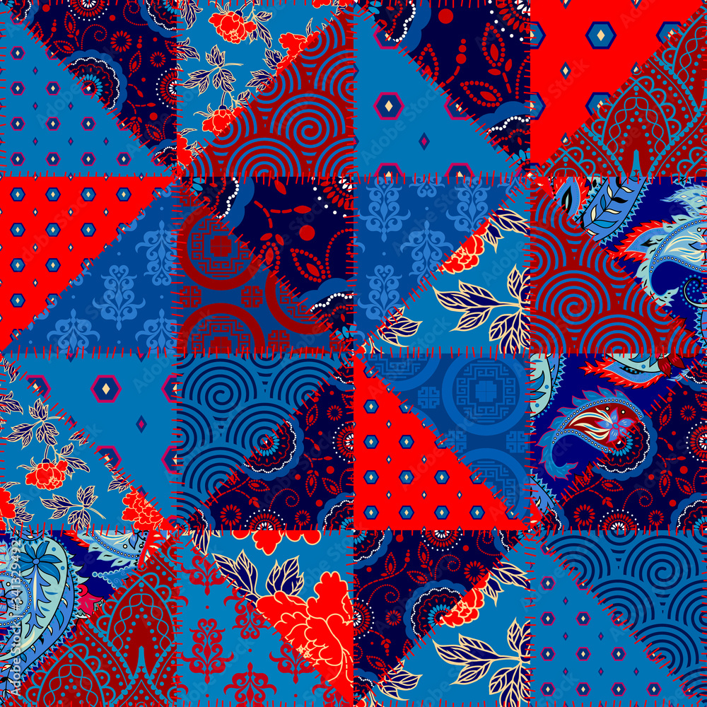 Poster Patchwork textile pattern. Seamless quilting design background.