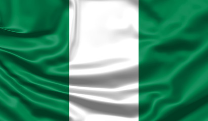 Realistic flag. Nigeria flag blowing in the wind. Background silk texture. 3d illustration.