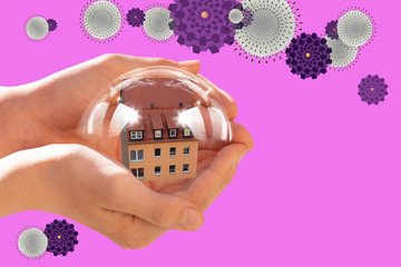 Haus schützen. Pass auf das Haus auf. Pass auf dich auf. Pass auf Kinder auf. Pass auf Familie auf. Bleib zu Hause. Bleib Gesund.